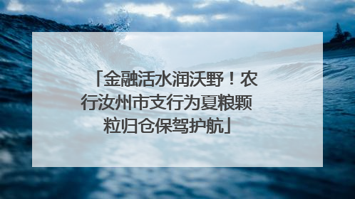 金融活水润沃野！农行汝州市支行为夏粮颗粒归仓保驾护航